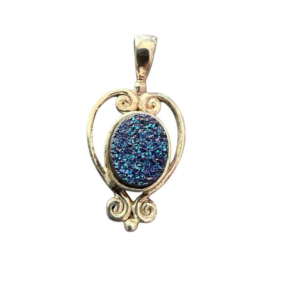 Sajen 925 Sterling Silver Druzy Pendant for a Necklace